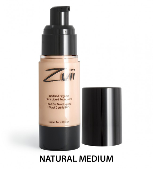 Zuii Organic - Certified Organic Flora Liquid Foundation - Natural Medium, 30 ml