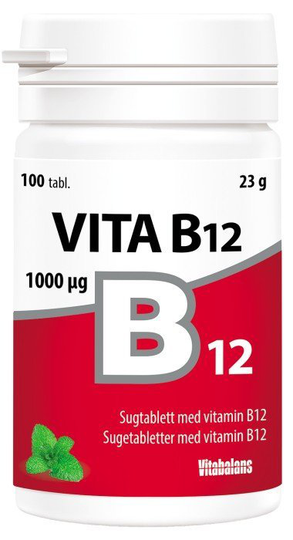 Vita B12 med 1000ug 100 tabletter - Sugtabletter med mintsmak.