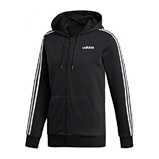 Adidas Essential 3 Stripe FZ Hoodie, Black