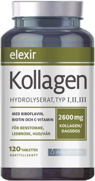 Elexir Kollagen hydrolyserat typ I,II,III, 120 tabletter