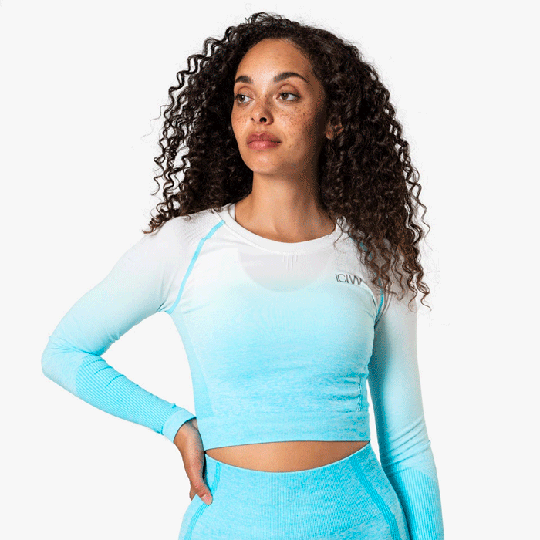 ICIW Ombre Seamless L/S Crop Top, Ocean Blue