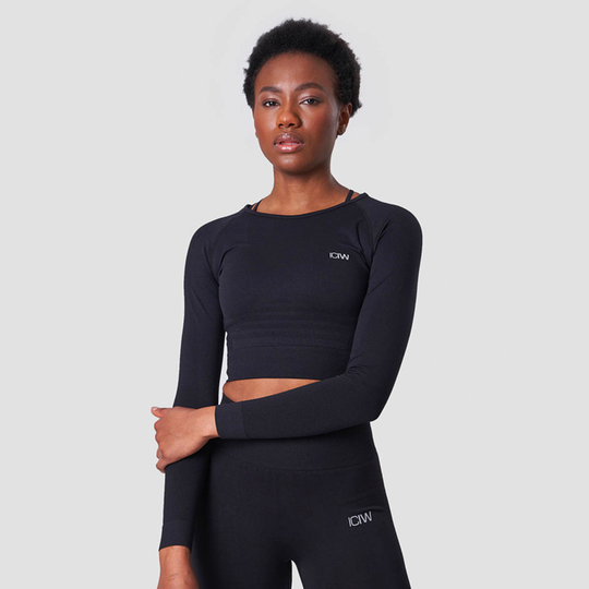 Define Seamless LS Crop Top, Black