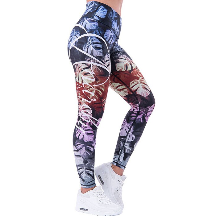 Monstera Leggings, Blue/Red