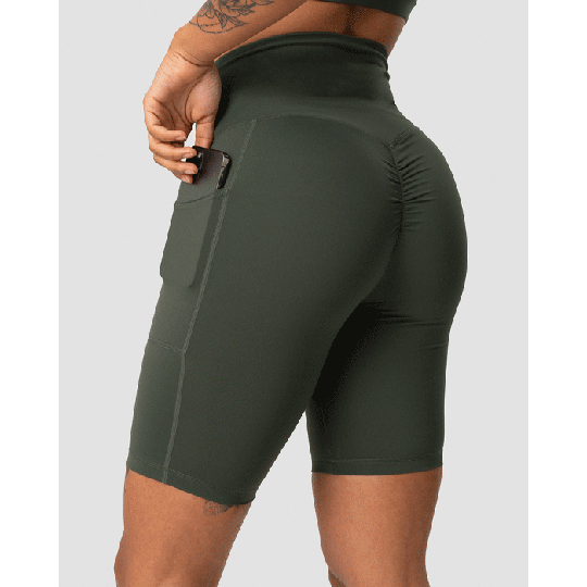 Scrunch Pocket Biker Shorts, Army Green