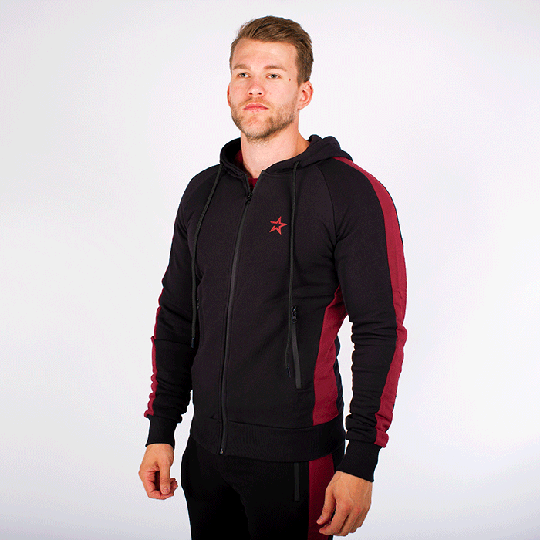 Star Gym Zip Hood, Black/Maroon